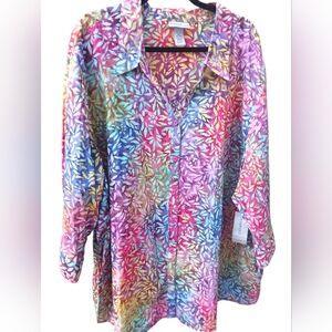 Catherine's Women's Rainbow Tie Dye Leaf Print Collard Blouse-Size 5X NWT
